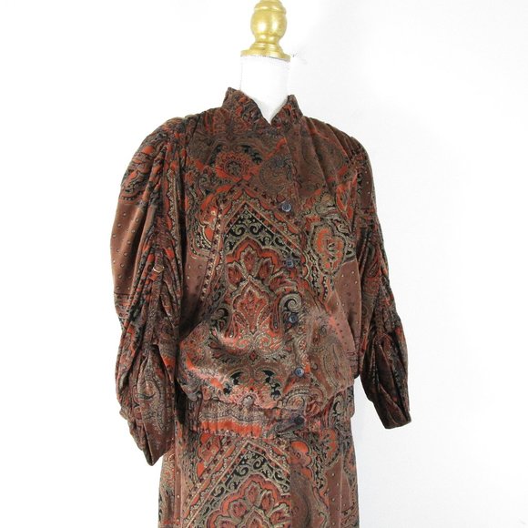 Vintage Marguerite Rubel San Francisco Velvet Jacquard Skirt Set Suit S - Picture 3 of 16